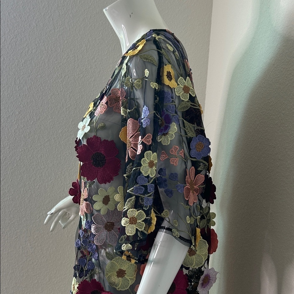 Tela Black Sheer Floral Summer Mini Dress 3D florals size L - Picture 6 of 11